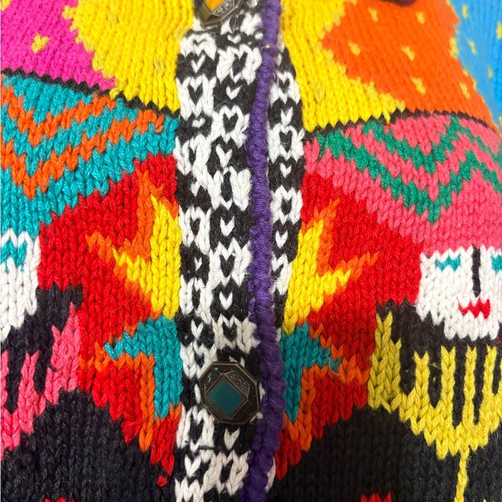 Colorful Vintage Southwestern Aztec Knit Cardigan with Metal Buttons.Heavyweight - Picture 6 of 14